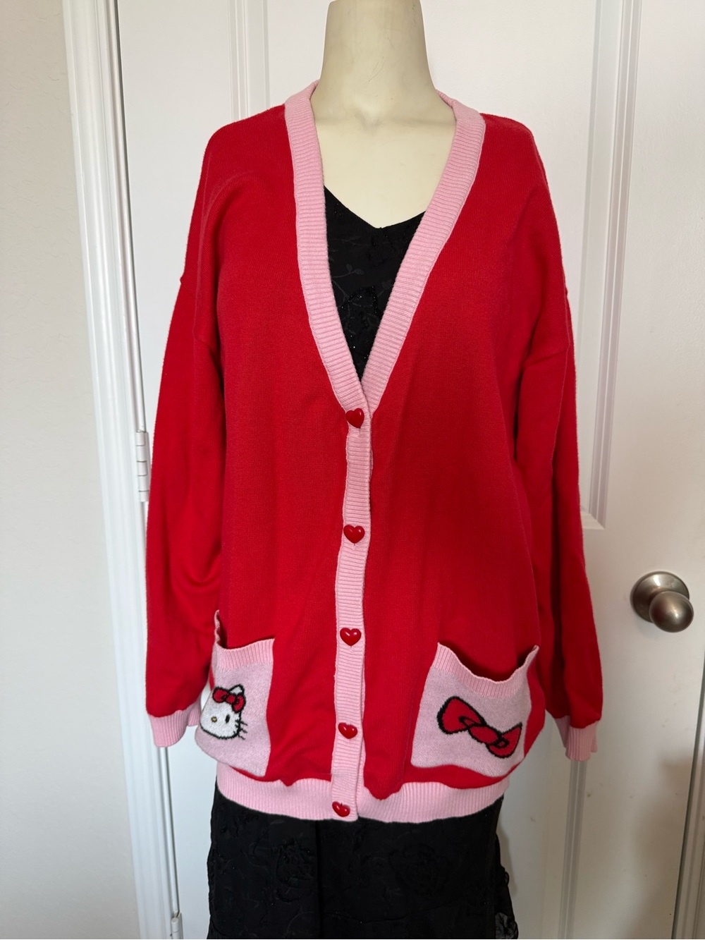 Broadway Pinups Valentine’s Day Red & Pink Heart Button Up Hello Kitty Cardigan